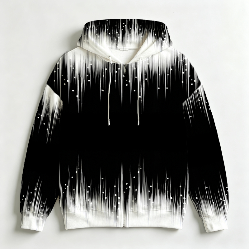 3D Printing Output - เสื้อฮู้ดผู้ชายแบบมีซิป ลายพิมพ์ 3D แบบไล่เฉดสี พร้อมเชือกผูก แขนยาว