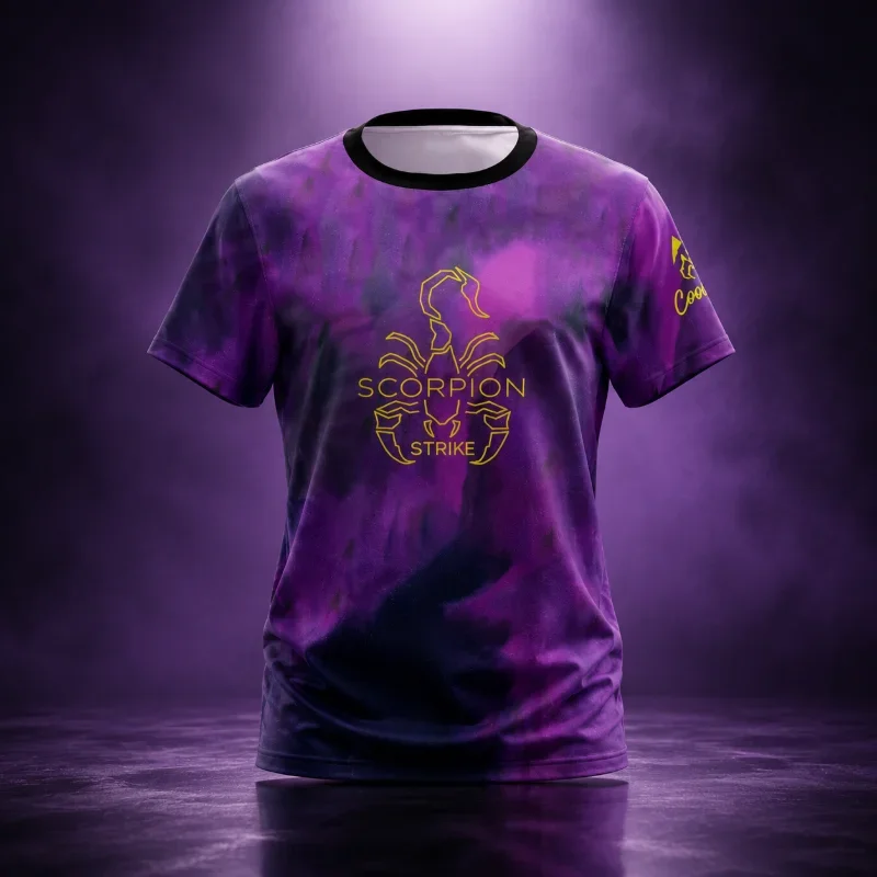 3D Printing Enthusiast - เสื้อโบว์ลิ่งพิมพ์ลายแมงป่องสีม่วงแบบ 3D พิมพ์ใหม่ แขนสั้น เสื้อยืดกีฬาประสิทธิภาพสูง ชุดลำลองสำหรับแฟนคลับและครอบครัว