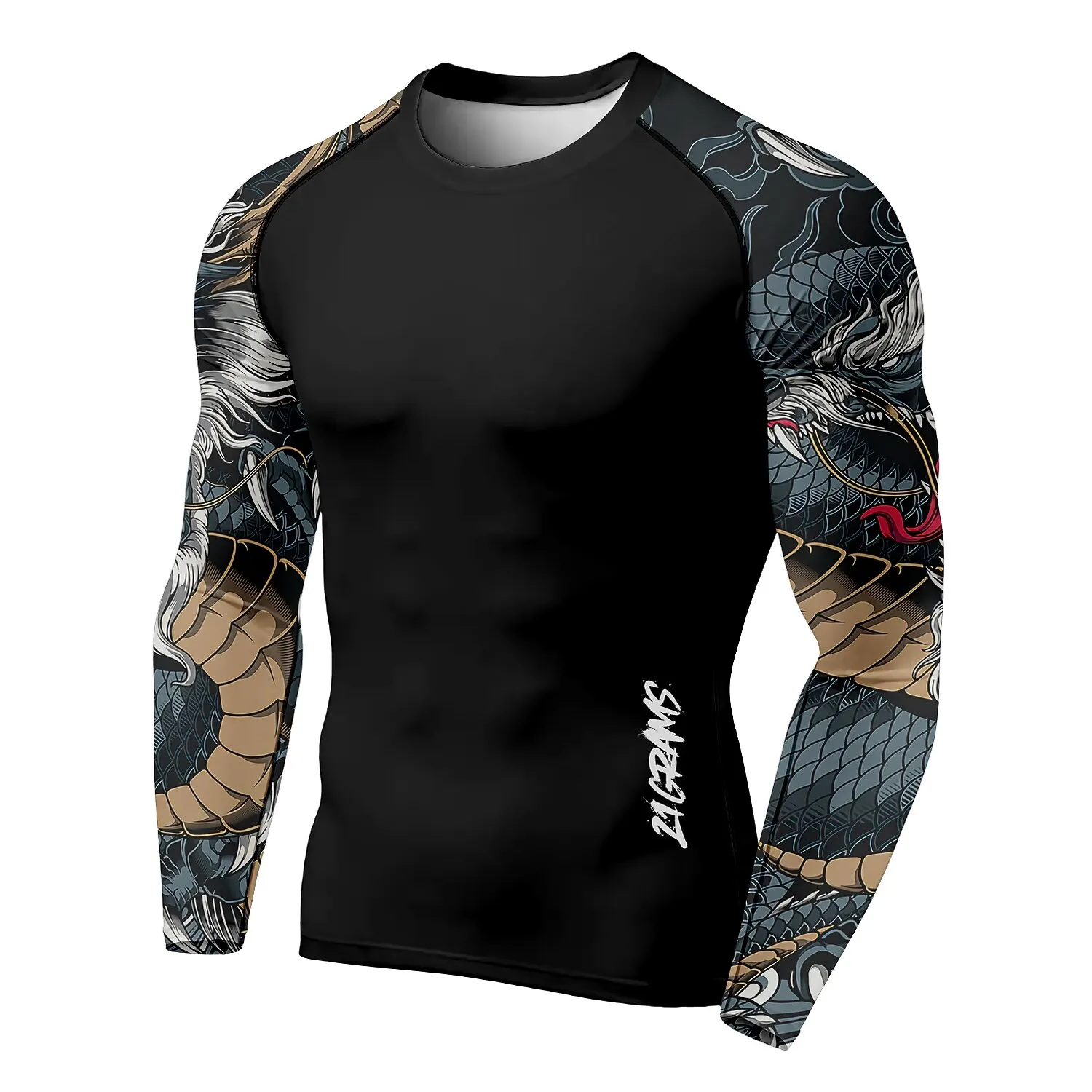เสื้อยืดแขนยาวคอกลมสำหรับผู้ชา - 3D Printing Dragon บทวิจารณ์และราคา