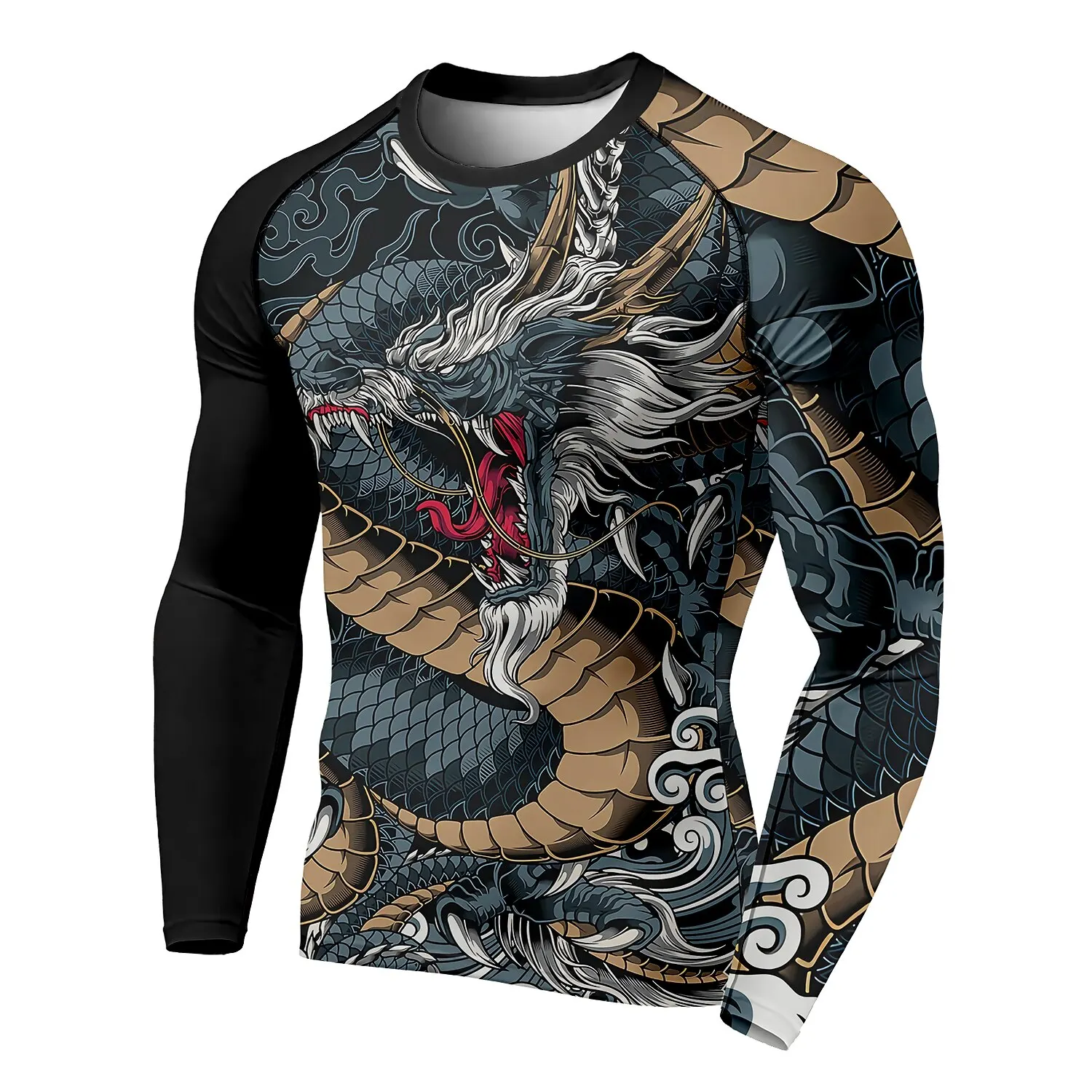 เสื้อยืดแขนยาวคอกลมสำหรับผู้ชา - 3D Printing Dragon บทวิจารณ์และราคา